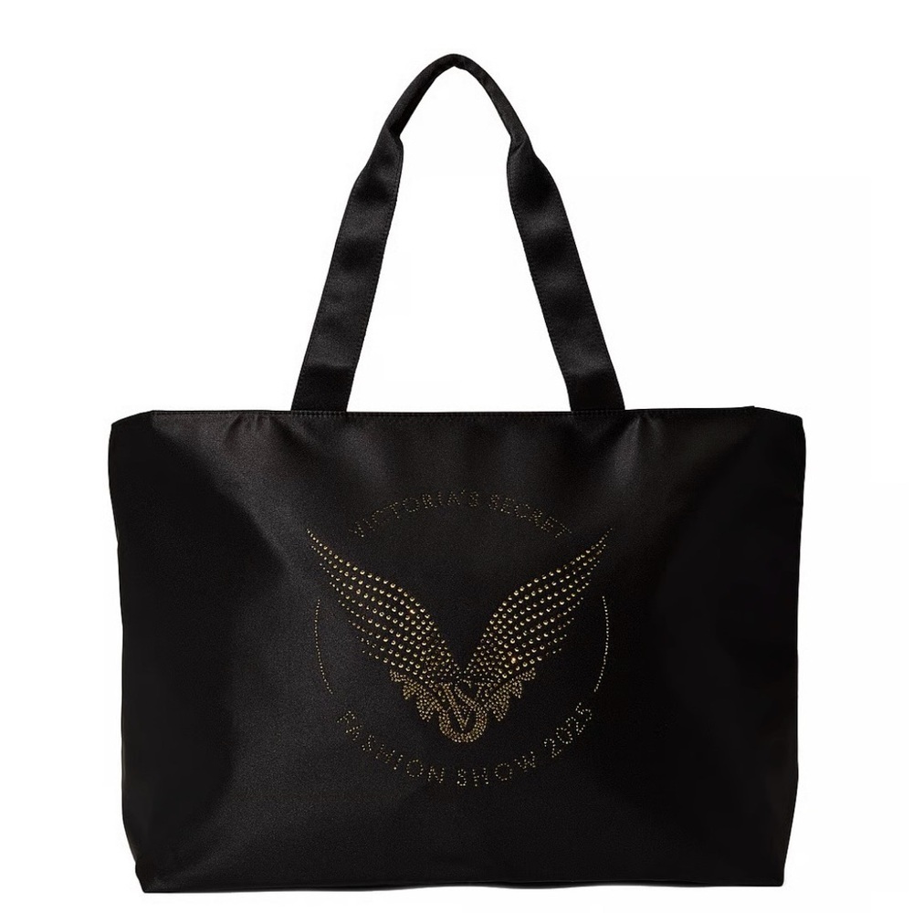 Victoria's Secret Fashion Show Tote Black Tote with Gold Rhinestone Wings Design
